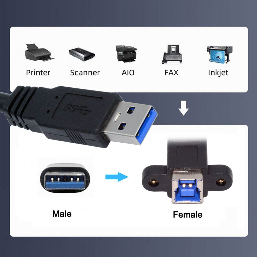 USB 3.0 Type-B Female to USB3.0 Type-A Male Cable Extension 5Gbps for Disk SSD Camera Data 30cm
