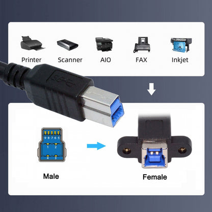 USB 3.0 Type-B Female to USB3.0 Type-B Male Cable Extension 5Gbps for Disk SSD Camera Data 30cm