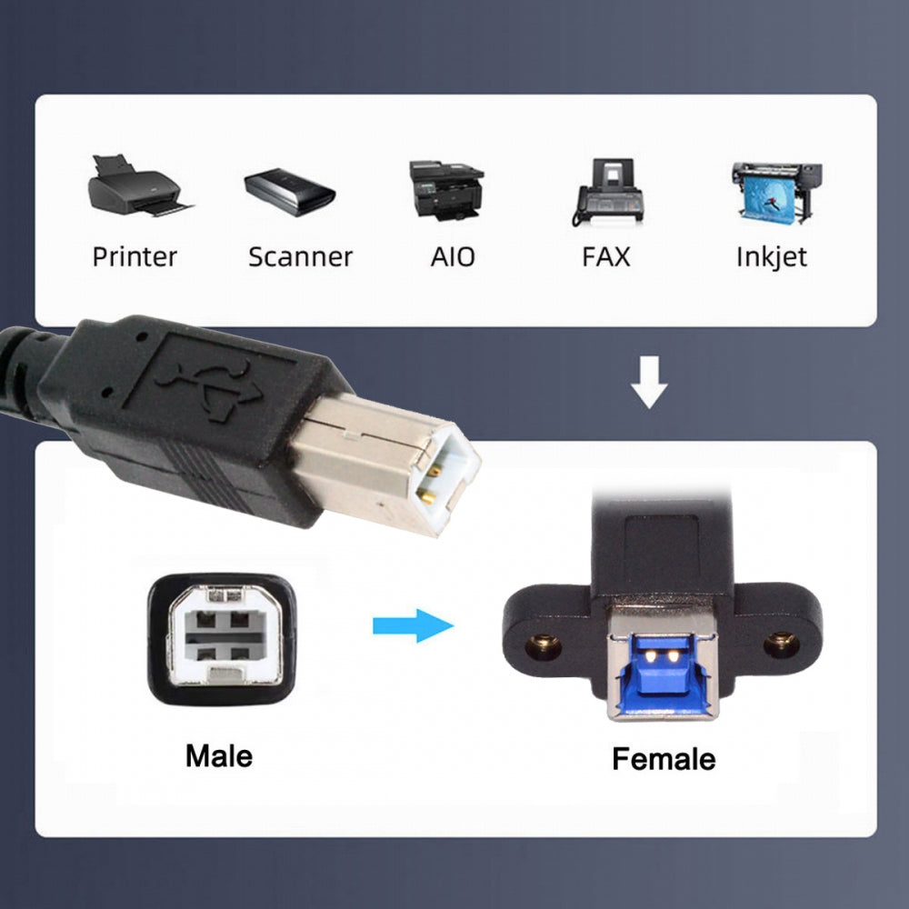 USB 3.0 Type-B Female to USB2.0 Type-B Male Cable Extension 5Gbps for Disk SSD Camera Data 30cm