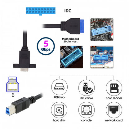 USB 3.0 Type-B Female to USB3.0 20Pin IDC Header Male Cable Extension 5Gbps for Disk SSD Camera Data 30cm
