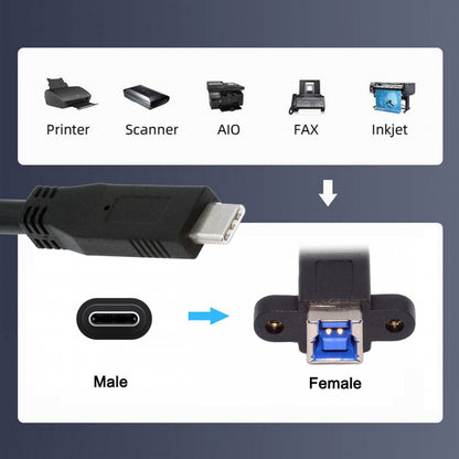 USB 3.0 Type-B Female to USB3.0 Type-C Male Cable Extension 5Gbps for Disk SSD Camera Data 30cm