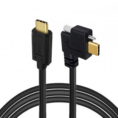 USB 3.1 Type-C Male to Single Thumbscrew Locking USB-C Horizontal 90 Degree Left Right Angled  10Gbps Data Cable Panel Mount Type