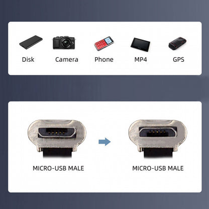 Micro USB2.0 Male to Micro USB Male 5Pin Ultra Slim Flat Data Charge Cable 16cm Down to Up Angle 90 Degree Connector