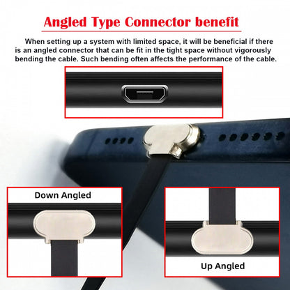 Micro USB2.0 Male to Micro USB Male 5Pin Ultra Slim Flat Data Charge Cable 16cm Down to Up Angle 90 Degree Connector