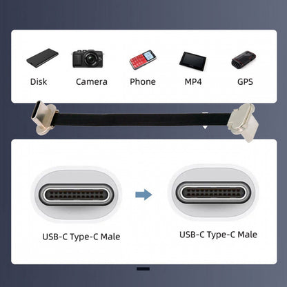 2pcs/lot Angled USB-C Type C to USB-C Ultra Slim Flat Power USB2.0 Data Cable 65W Fast Charge for Laptop Tablet Phone