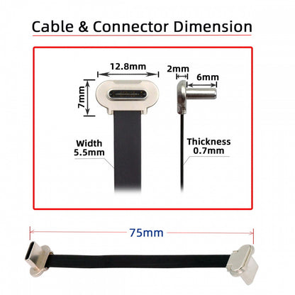 2pcs/lot Angled USB-C Type C to USB-C Ultra Slim Flat Power USB2.0 Data Cable 65W Fast Charge for Laptop Tablet Phone