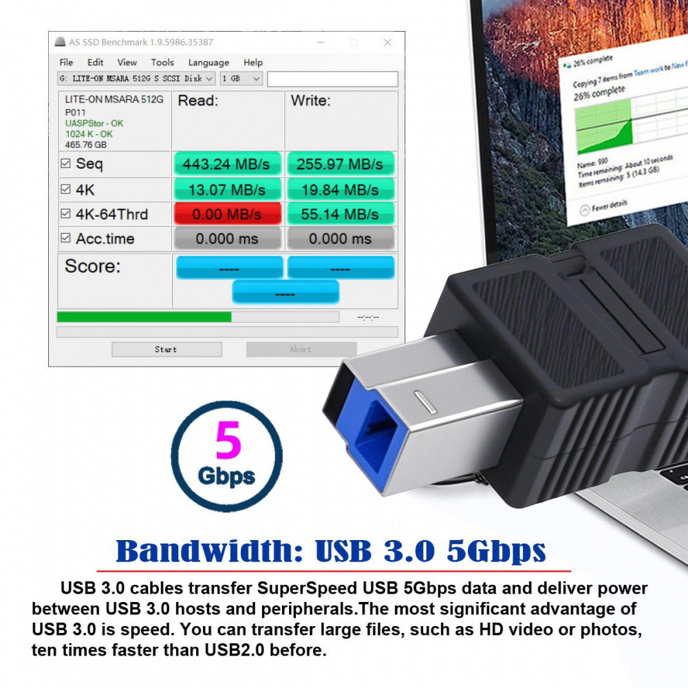2pcs/lot USB 3.0 Type-B Male to USB3.0 Type-C Male Female Adapter Extension 5Gbps for Disk SSD Camera Data
