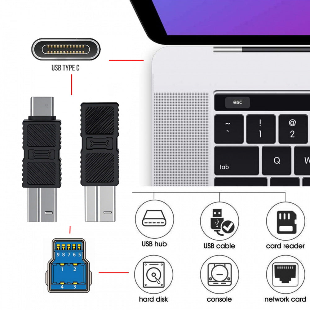 2pcs/lot USB 3.0 Type-B Male to USB3.0 Type-C Male Female Adapter Extension 5Gbps for Disk SSD Camera Data