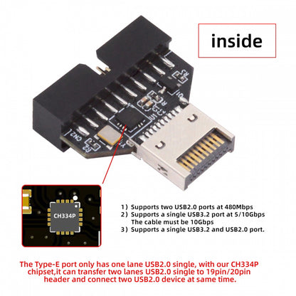 Overmold Type-E IDC Socket USB 3.1 Front Panel Header to USB 3.0 20Pin Header Extension Adapter with CH334P