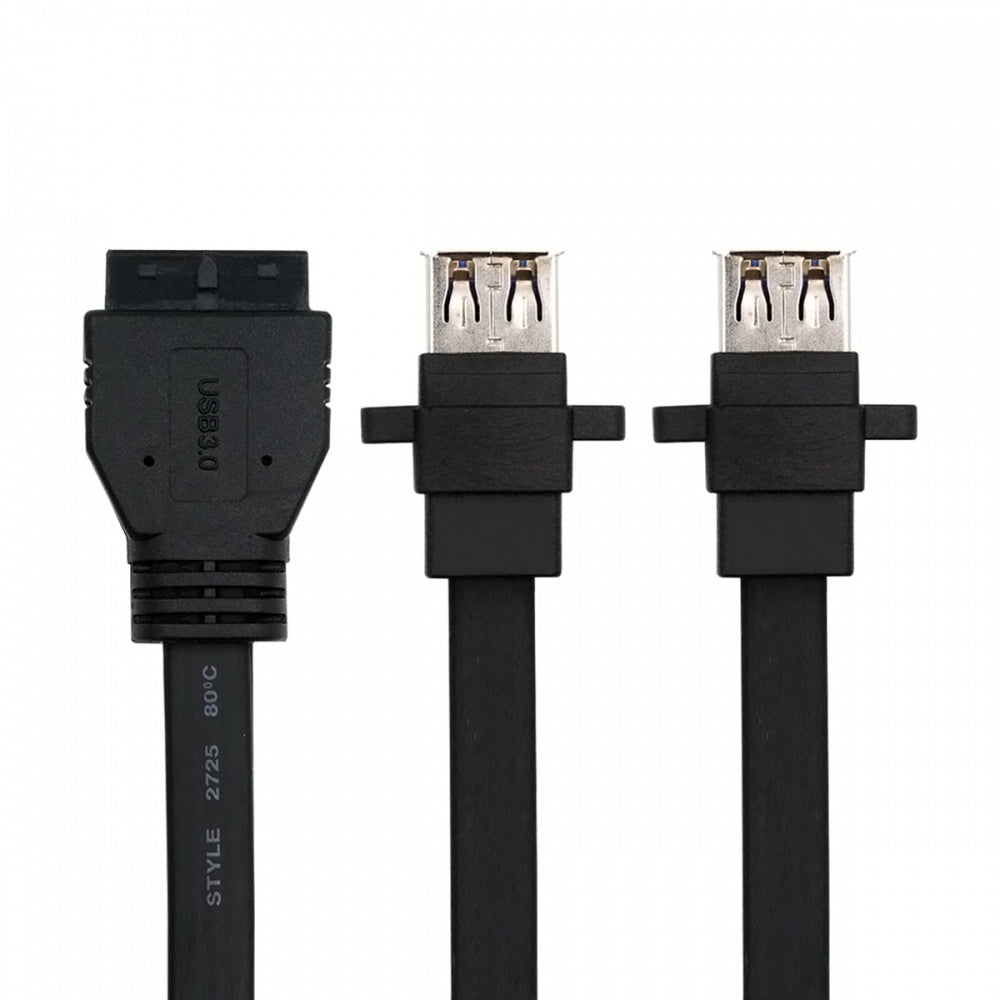 Ultra Flat Slim Dual Port USB 3.0 Female Type-A Panel Type to Motherboard 20Pin 19Pin Header Cable 50cm