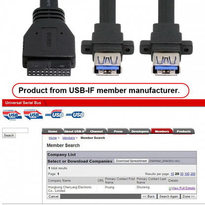 Ultra Flat Slim Dual Port USB 3.0 Female Type-A Panel Type to Motherboard 20Pin 19Pin Header Cable 50cm