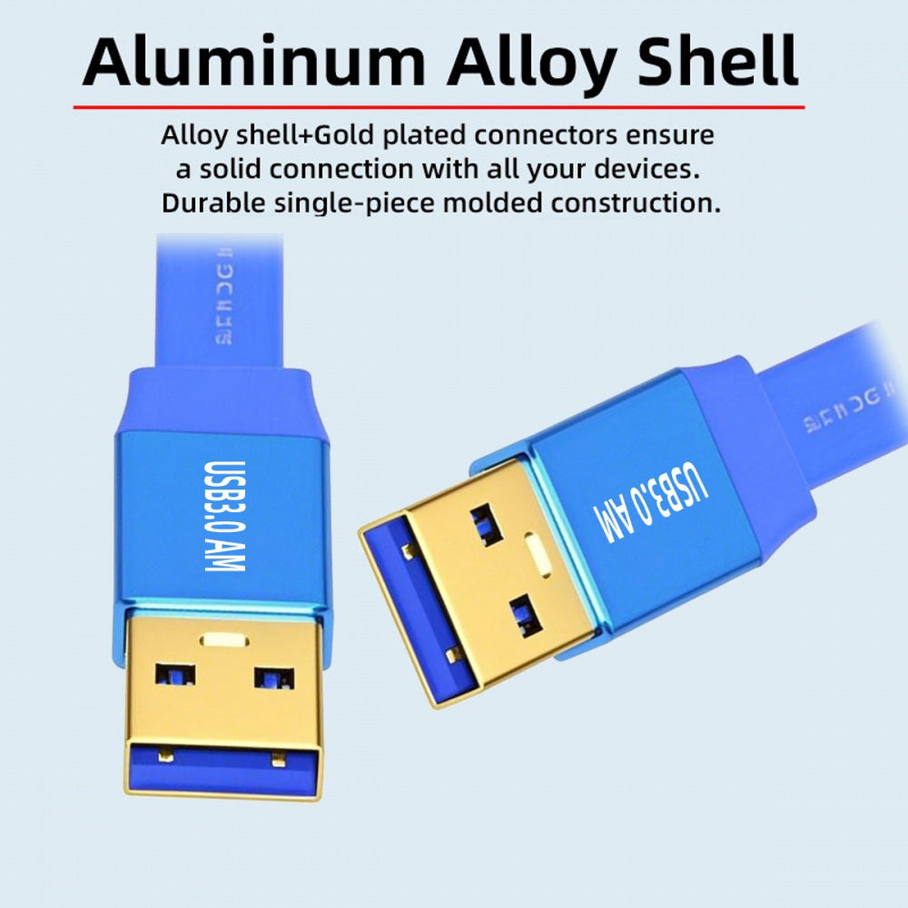 Ultra Flat Slim USB 3.0 Type-A Male to USB3.0 A Male Cable Extension Blue 5Gbps for Disk SSD Camera Data