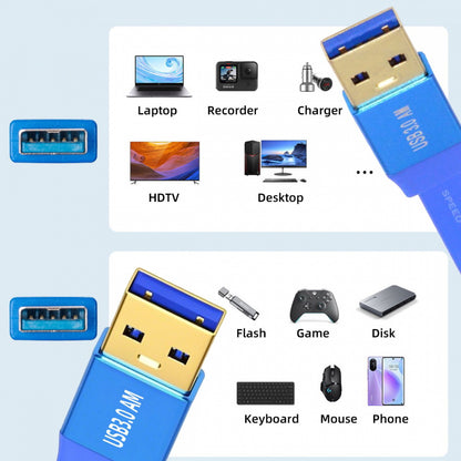 Ultra Flat Slim USB 3.0 Type-A Male to USB3.0 A Male Cable Extension Blue 5Gbps for Disk SSD Camera Data