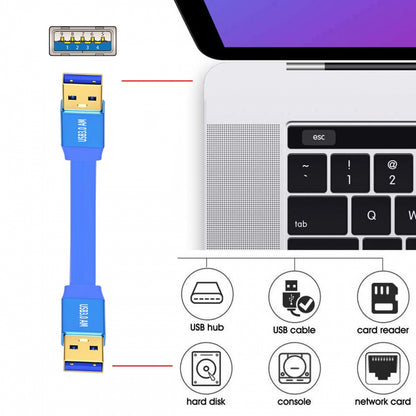 Ultra Flat Slim USB 3.0 Type-A Male to USB3.0 A Male Cable Extension Blue 5Gbps for Disk SSD Camera Data