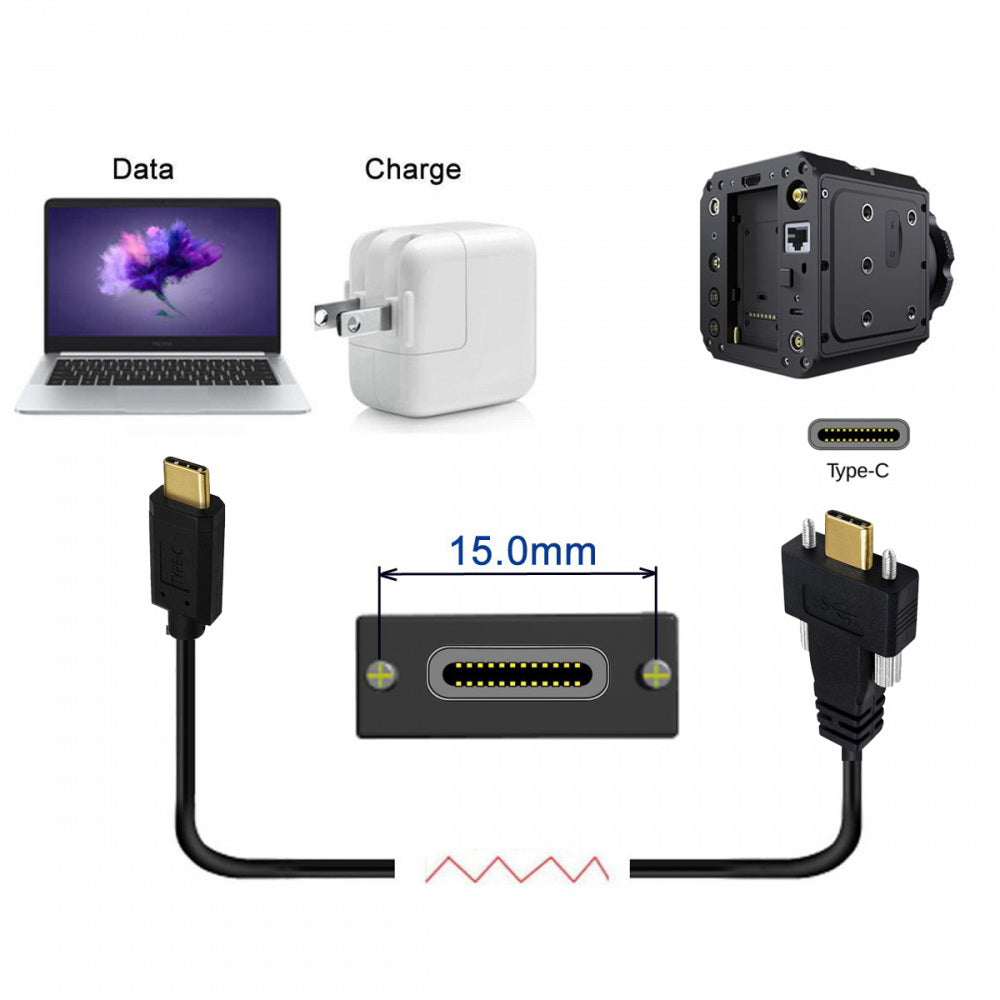 USB 3.1 Type-C Male to Dual Thumbscrew Locking USB-C 10Gbps Data 4K Cable Panel Mount Type