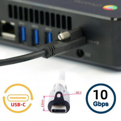 USB 3.1 Type-C Male to Single Thumbscrew Locking USB-C 10Gbps Data 4K Cable Panel Mount Type
