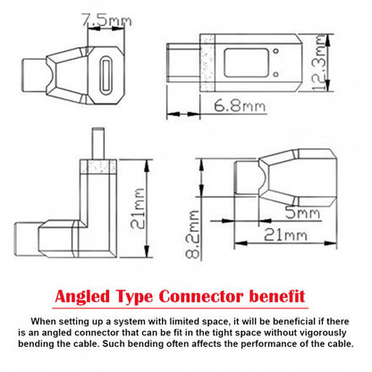 USB3.1 Type-C Male to USB-C Vertical 90 Degree Up Down Angled 10Gbps 4K Data Cable 65W