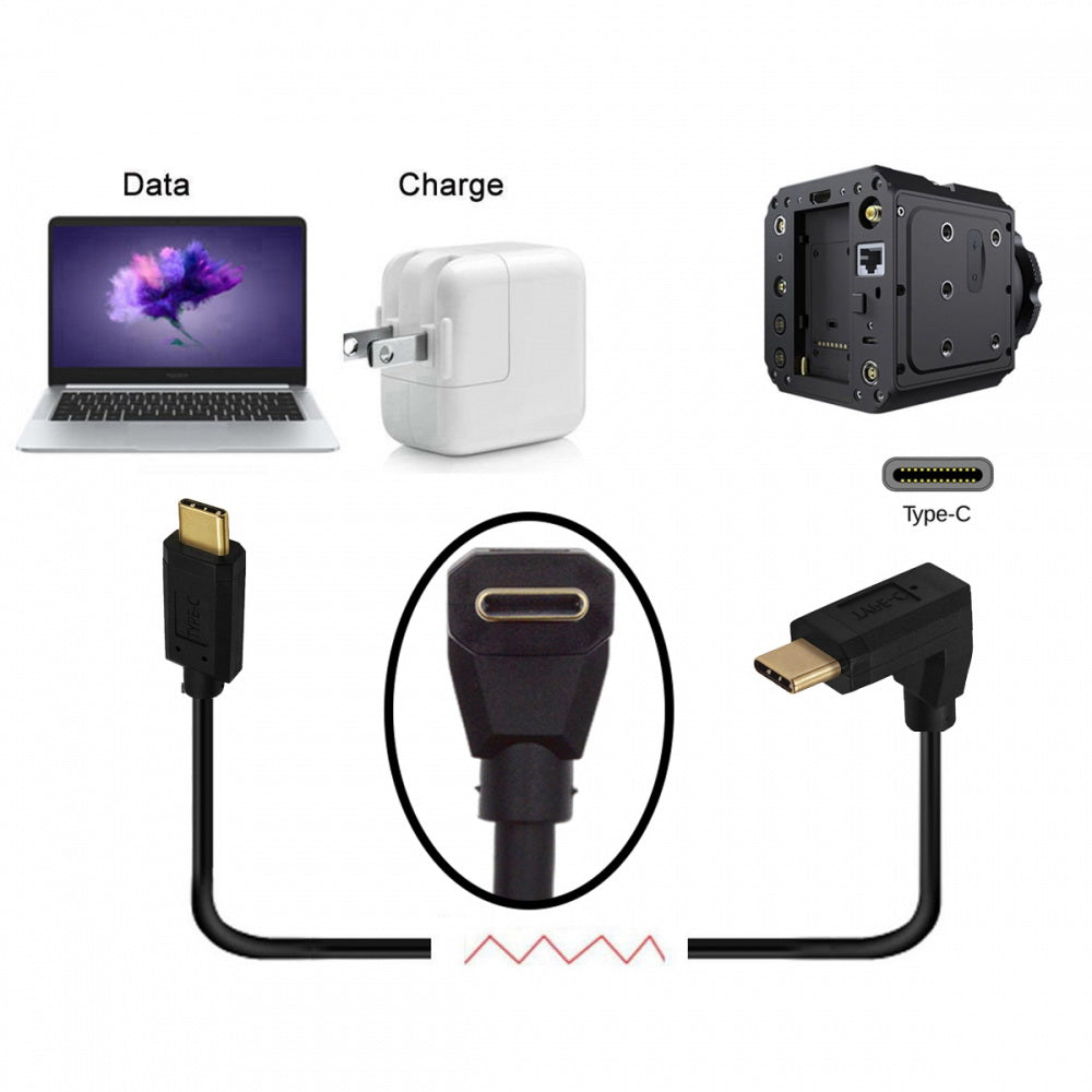 USB3.1 Type-C Male to USB-C Vertical 90 Degree Up Down Angled 10Gbps 4K Data Cable 65W