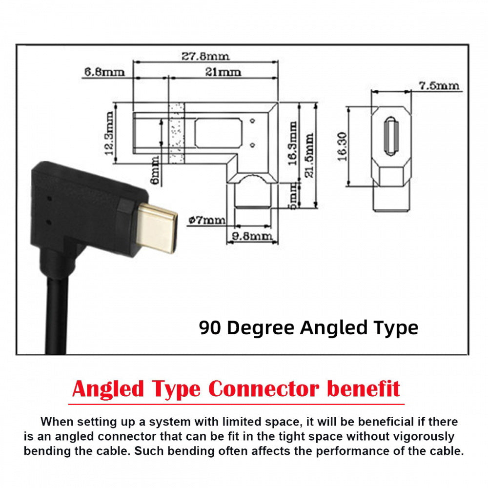 USB3.1 Type-C Male to USB-C Horizontal 90 Degree Left Right Angled 10Gbps Data Cable 65W