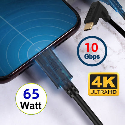 USB3.1 Type-C Male to USB-C Vertical 90 Degree Up Down Angled 10Gbps 4K Data Cable 65W