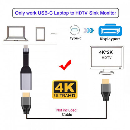 USB-C Type-C Source to Displayport 4K 60hz Sink HDTV Adapter Ultra Slim Flat Cable 1080p for Laptop Tablet Phone