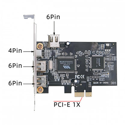PCI-E 1X 4X 16X to Firewire 400 Capture Card IEEE 1394a PCI Express 4 Ports Card 6Pin and 4Pin IEEE-1394 400Mbps Adapter for Windows Mac Os Linux