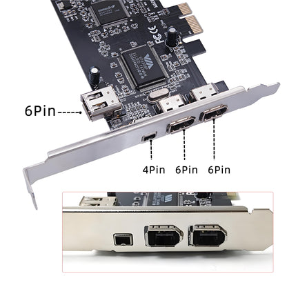 PCI-E 1X 4X 16X to Firewire 400 Capture Card IEEE 1394a PCI Express 4 Ports Card 6Pin and 4Pin IEEE-1394 400Mbps Adapter for Windows Mac Os Linux