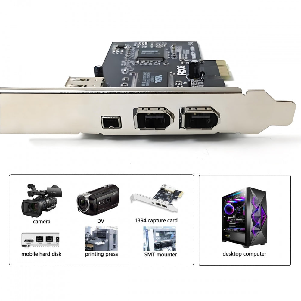 PCI-E 1X 4X 16X to Firewire 400 Capture Card IEEE 1394a PCI Express 4 Ports Card 6Pin and 4Pin IEEE-1394 400Mbps Adapter for Windows Mac Os Linux