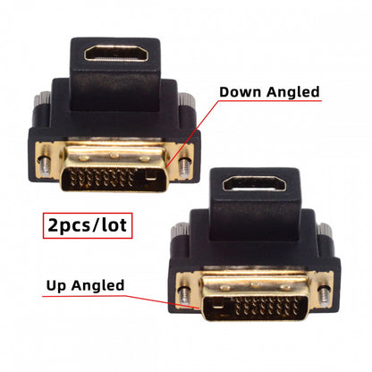 2pcs/lot Up & Down Angled 90 Degree DVI Male to HDMI Female 4K Adapter for Computer HDTV Graphics Card