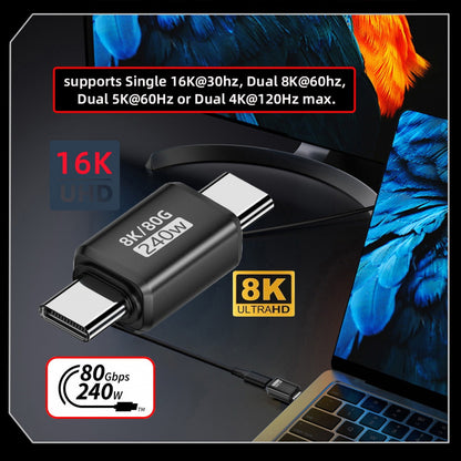 USB5.0 80Gbps Male to Male Extension Adapter with 240W 16K 8K 5K Compatible with USB4.0 Thunderbolt3/4/5