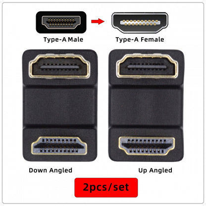 2pcs/lot Up & Down HDMI 1.4 Male Type-A to HDMI Female Port Saver 360 Degree Opposite U Shape Back Angled Extension Adapter