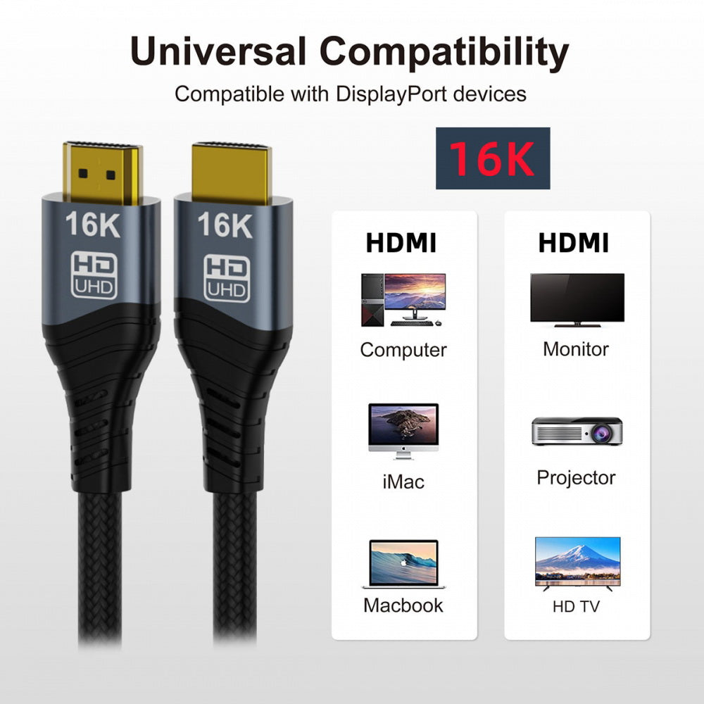 16K 8K UHD HDMI Type-A Male to HDMI 2.2 Male HDTV Cable for HDTV Desktop Laptop Monitor