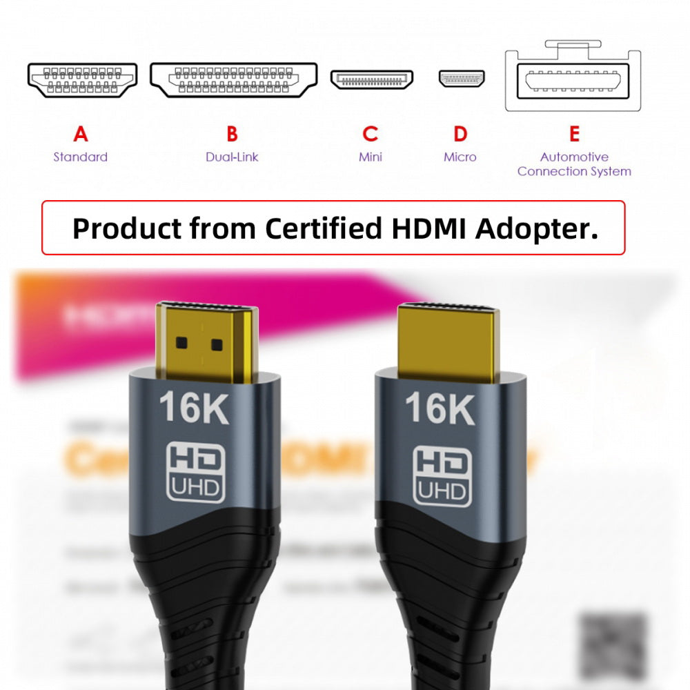 16K 8K UHD HDMI Type-A Male to HDMI 2.2 Male HDTV Cable for HDTV Desktop Laptop Monitor
