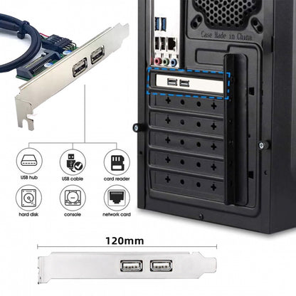 Internal Dual USB2.0 Female Mount Panel to Motherboard 9pin Baffle Cable with Extral SATA Power and 12cm Bracket