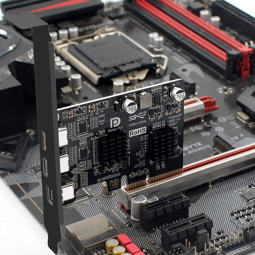 PCI-E Express 4x & Mini Displayport 1.4 Input to Dual 10Gbps USB 3.1 Type-C USB-C & 4K 60hz Output Desktop Graphics Expansion Card Adapter ASM3142