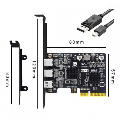 PCI-E Express 4x & Mini Displayport 1.4 Input to Dual 10Gbps USB 3.1 Type-C USB-C & 4K 60hz Output Desktop Graphics Expansion Card Adapter ASM3142