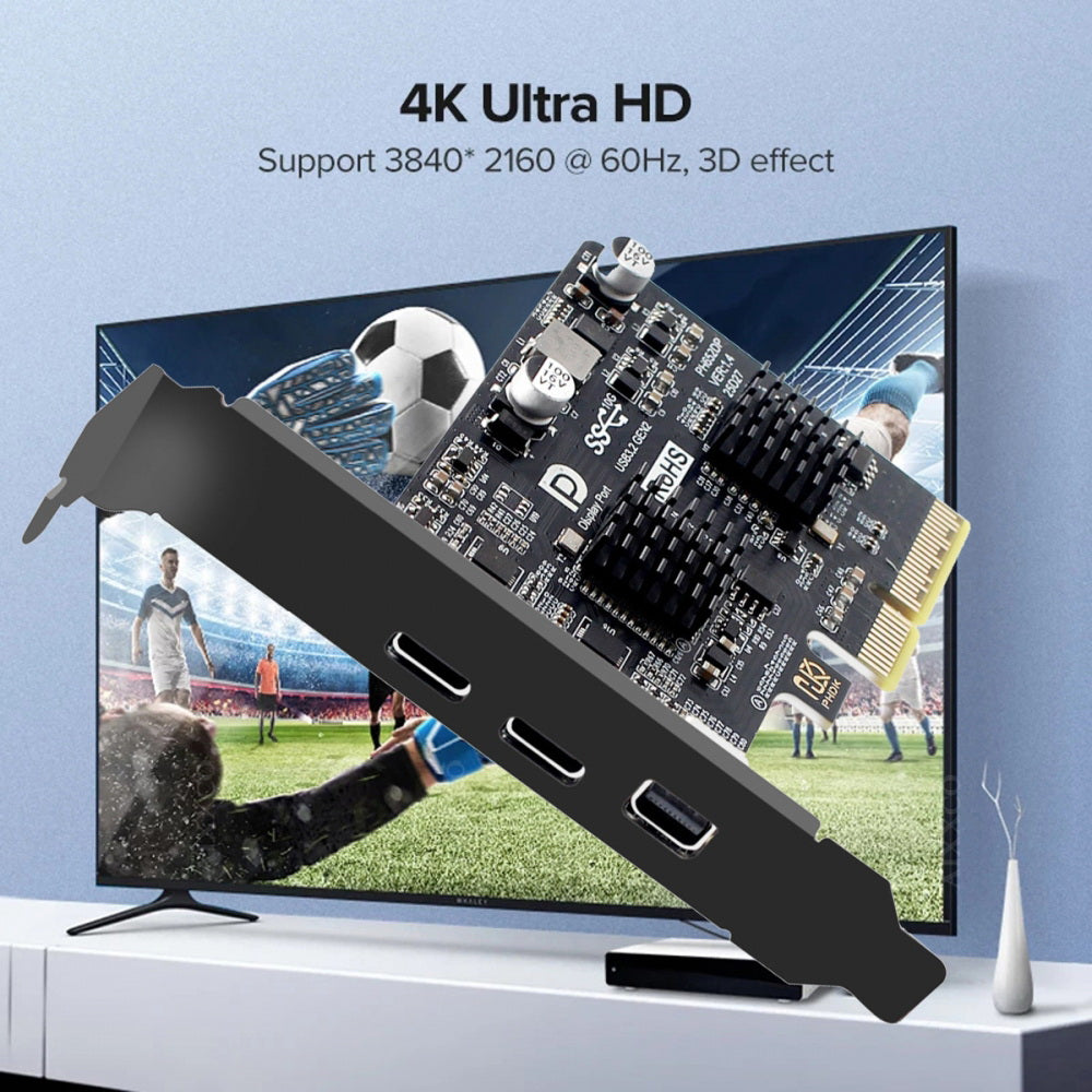 PCI-E Express 4x & Mini Displayport 1.4 Input to Dual 10Gbps USB 3.1 Type-C USB-C & 4K 60hz Output Desktop Graphics Expansion Card Adapter ASM3142