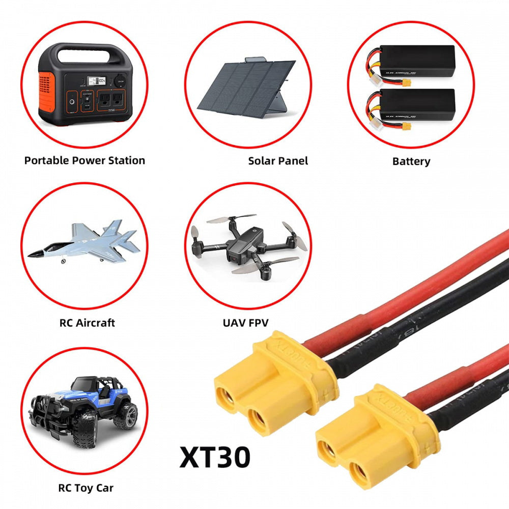 XT30 Female to Female 18AWG Extension Cable Connector for RC Battery Portable Power Station Solar Panel