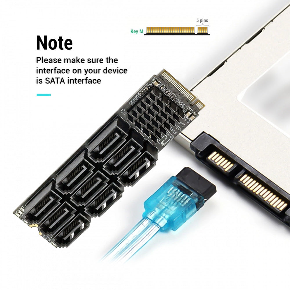 NGFF NVME M-Key PCI Express M.2 to 9 Ports SATA 3.0 6Gbps Adapter Converter Hard Drive Extension Card 2280 for NAS Computer