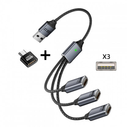 USB 2.0 Type-A to 3 Ports Hub Cable Bus Power 1 to 3 Data for Laptop Desktop Phone Mouse Keyboard Printer Disk