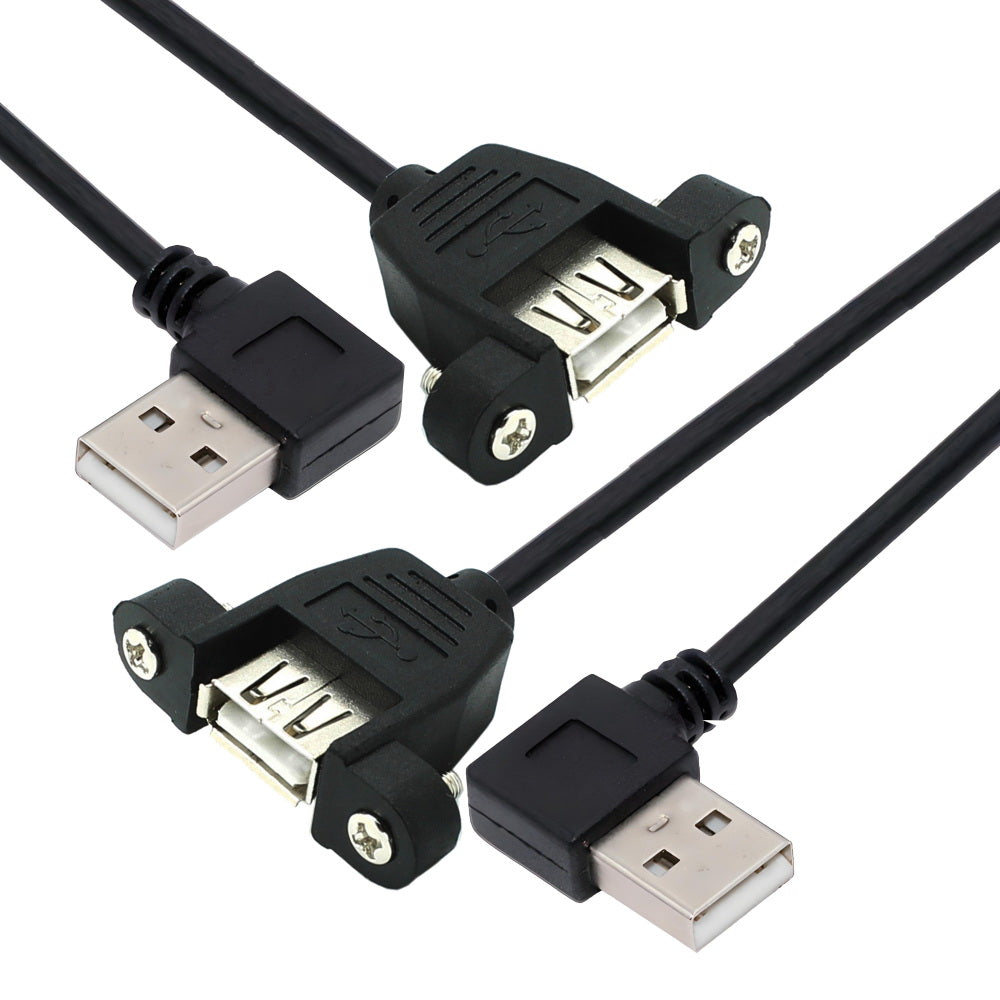 2pcs/lot Left & Right Angled Type USB 2.0 Type-A Male to USB Female Extension Cable Panel Type 90 Degree 25cm