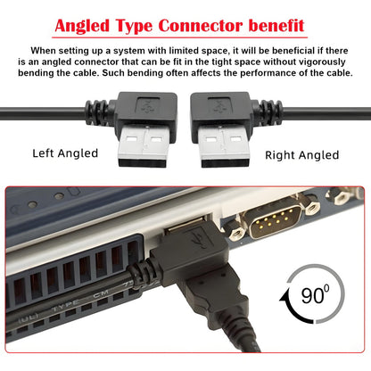 2pcs/lot Left & Right Angled Type USB 2.0 Type-A Male to USB Female Extension Cable Panel Type 90 Degree 25cm