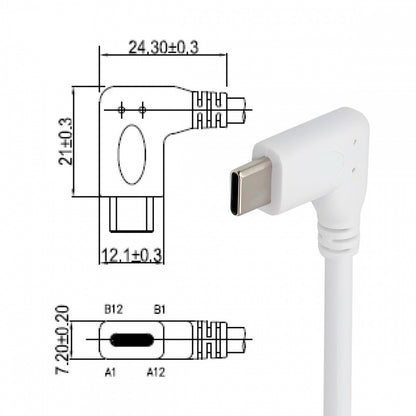 White USB-C Type-C Male to Female Extension Power USB2.0 Data Cable 90 Degree Left Right Angled 65W Fast Charge for Laptop Tablet Phone