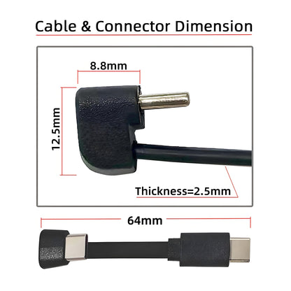 Ultra Slim Flat USB-C Type-C Male to Female Extension Power USB2.0 Data Cable Opposite U Shape Back Angled 65W Fast Charge for Laptop Tablet Phone