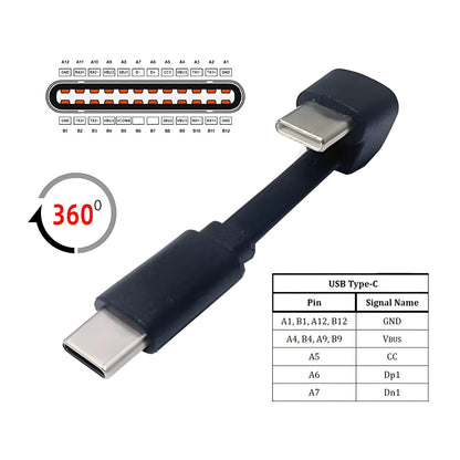 Ultra Slim Flat USB-C Type-C Male to Female Extension Power USB2.0 Data Cable Opposite U Shape Back Angled 65W Fast Charge for Laptop Tablet Phone