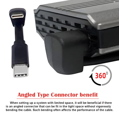 Ultra Slim Flat USB-C Type-C Male to Female Extension Power USB2.0 Data Cable Opposite U Shape Back Angled 65W Fast Charge for Laptop Tablet Phone