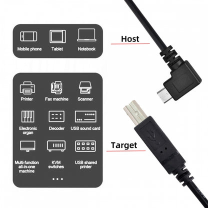 Left Angled 90 Degree Micro USB OTG to Standard B Type Cable for Printer Scanner Disk Lectronic Musical Instrument Midi Keyboard (60cm)
