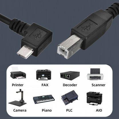 Left Angled 90 Degree Micro USB OTG to Standard B Type Cable for Printer Scanner Disk Lectronic Musical Instrument Midi Keyboard (60cm)