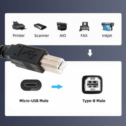 Left Angled 90 Degree Micro USB OTG to Standard B Type Cable for Printer Scanner Disk Lectronic Musical Instrument Midi Keyboard (60cm)
