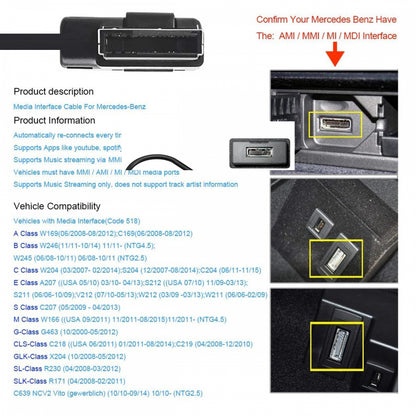 AMI MDI to 3.5mm Audio AUX Male Music Cable Compatible with Benz 2008-2016 Music Interface 1.3m